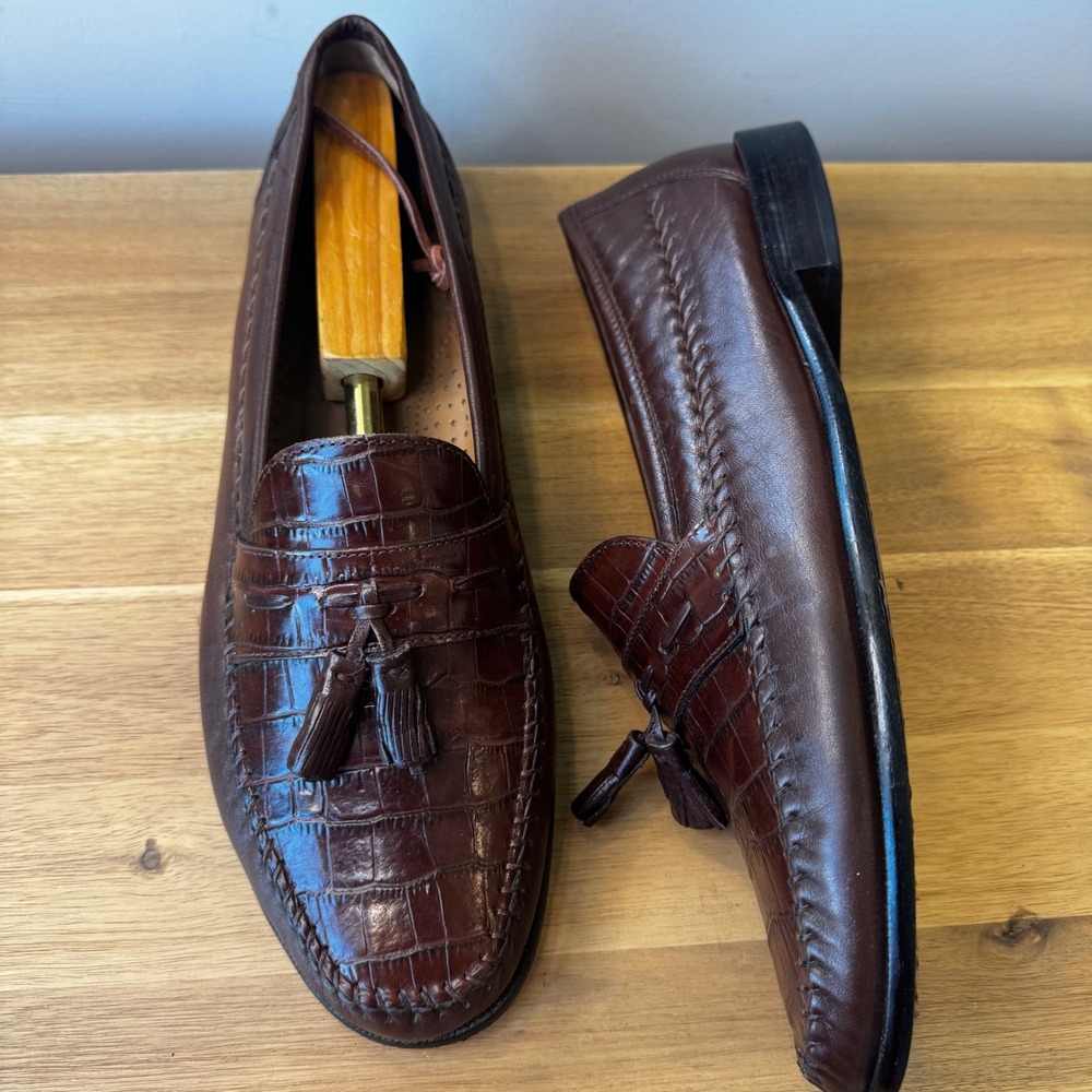 Florsheim Men 10.5 D Brown Leather Tassel Loafers Slip On Classic Money Croc
